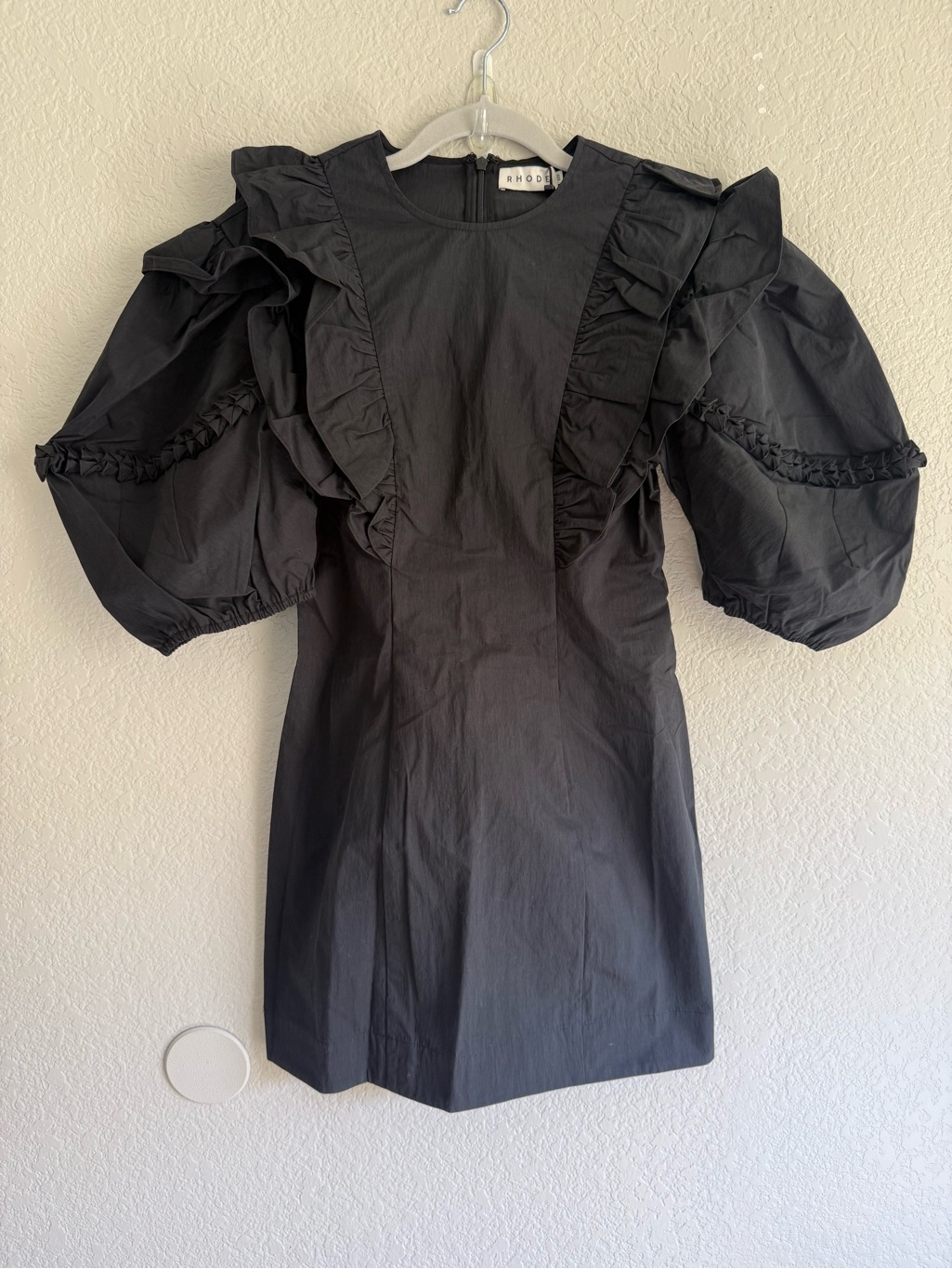 Rhode Varja Black Puff-Sleeve Ruffle Mini Dress